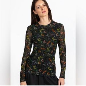 Johnny Was mesh long-sleeve butterfly top